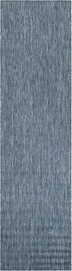 Unique Loom Outdoor Solid Collection Area Rug (2' 7" x 10' Runner Blue/Navy Blue)