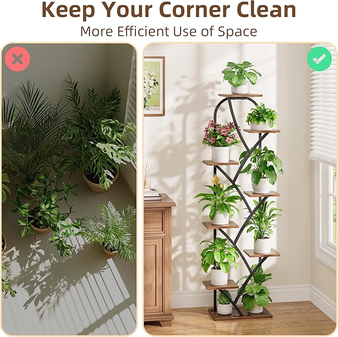 Indoor Plant Stand with Grow Lights, 8 Tiered, 59.5" Tall | Plant Shelf, Flower Holder, Heavy Duty Anti-rust Iron Pipes, Water-resistant & Anti-corrosive Wood, Auto Timer