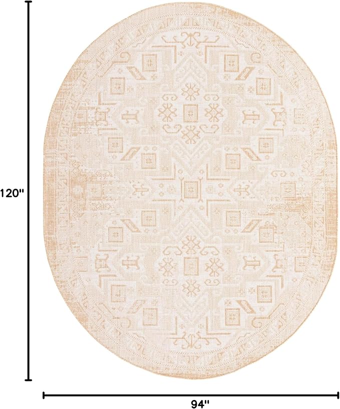 Unique Loom Outdoor Aztec Collection Area Rug - Coba (7' 10" x 10' Oval, Natural/ Ivory)