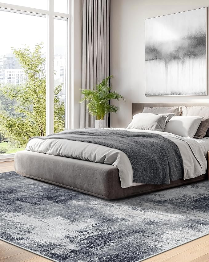 AMADA HOMEFURNISHING 9x12 Area Rugs for Living Room, Modern Large Area Rugs with Non-Slip Backing & Low Pile, Neutral Soft Washable Rug for Nursery, Bedroom, Dinning Room, Playroom, Grey
