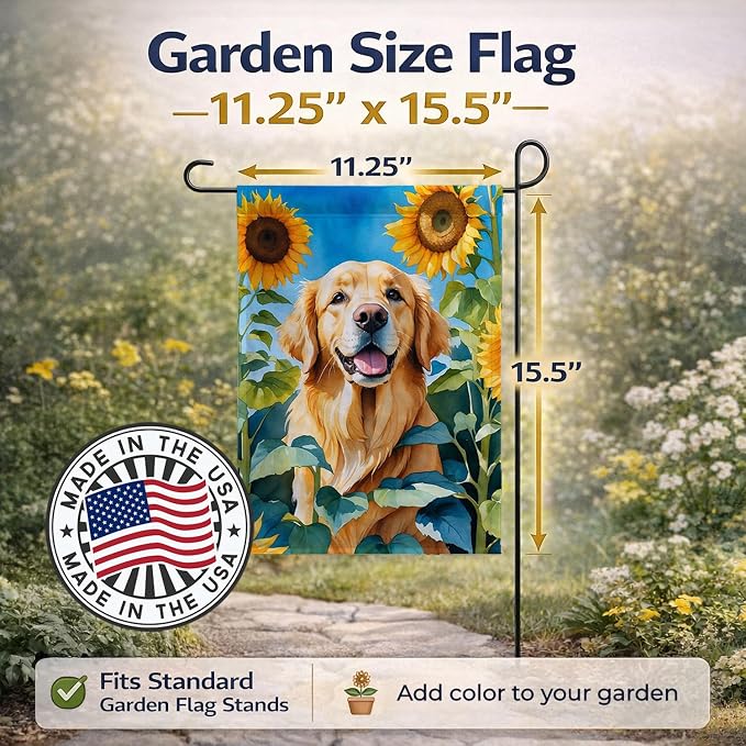 Caroline's Treasures DAC6088GF Golden Retriever in Sunflowers Garden Flag Mailbox Flag Decorative Yard Flag Banner Outside Patio Artwork Yard Flower Beds, Garden Size, Multicolor