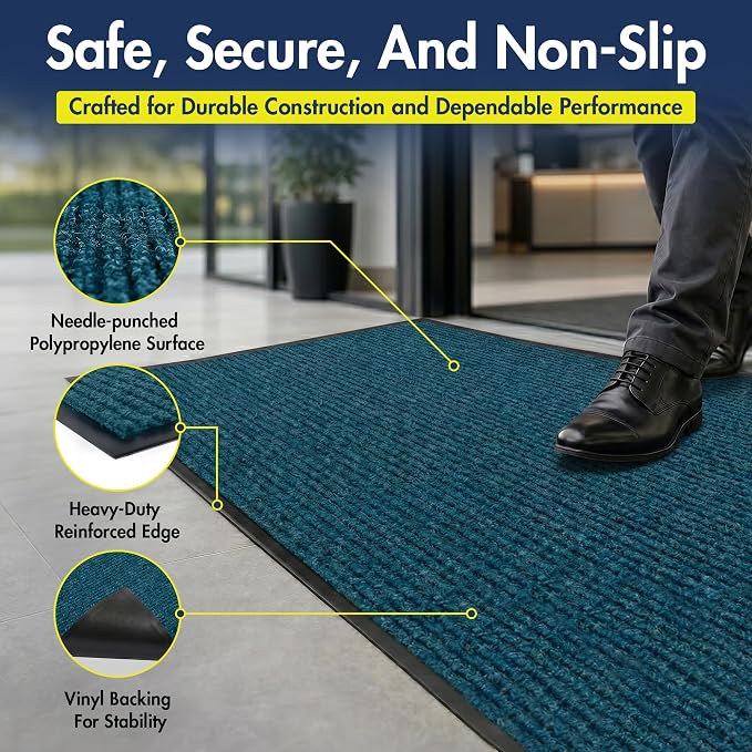 Notrax 109 Industrial Door Mat, 4' x 8' Large Entrance Mat, Heavy Duty Commercial Rugs for Entryway, Welcome Lobbies, Garage, and Mudroom, Made in the USA, Slate Blue, Brush Step 109S0048BU