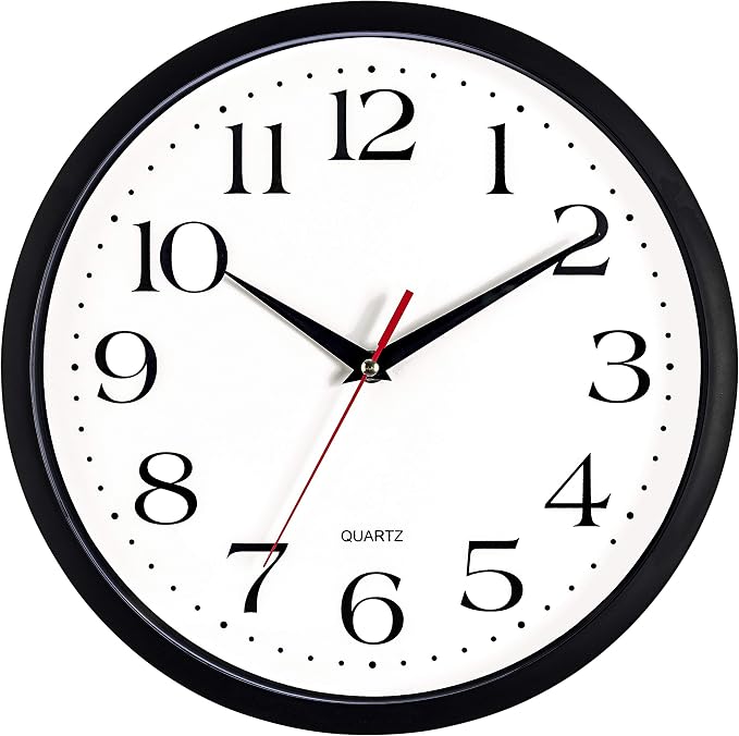 Bernhard Products Black Wall Clock Silent Non Ticking 12 Inch Quality Quartz Battery Operated Round Easy to Read Home/Office/Kitchen/Classroom/School Clocks