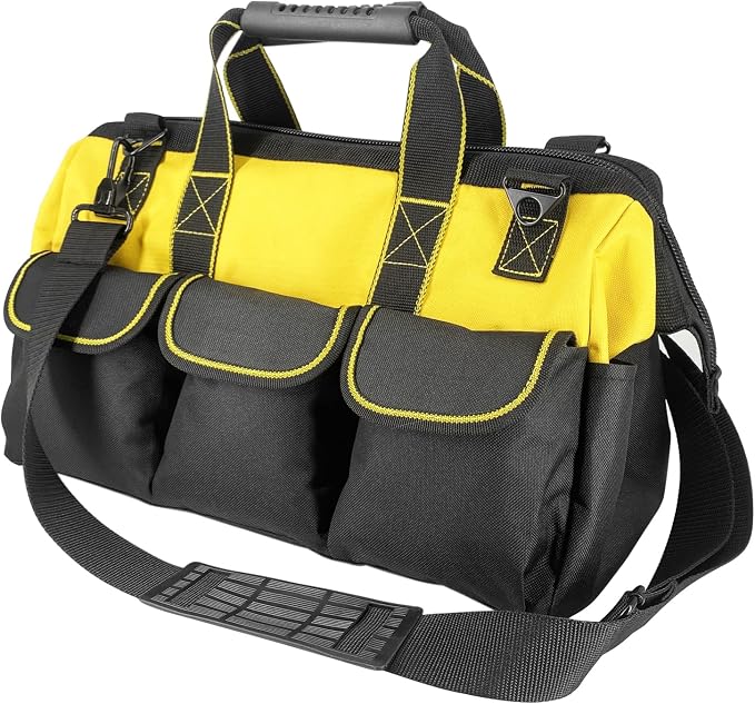 16-inch tool bags for men durable non-slip feet adjustable shoulder strap 14 functional pockets, for electricians, carpenters, gardening (yellow)