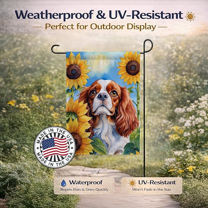 Caroline's Treasures DAC6047GF Cavalier Spaniel in Sunflowers Garden Flag Mailbox Flag Decorative Yard Flag Banner Outside Patio Artwork Yard Flower Beds, Garden Size, Multicolor