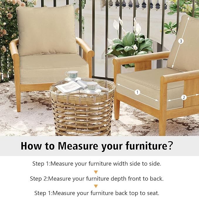 Outdoor 24"x24" Deep Seat Patio Cushion Set of 2, Outdoor Chair Cushions with Water-Resistant UV Resistant Weather Resistant Sectional Sofa Pad and Removable Covers,Beige