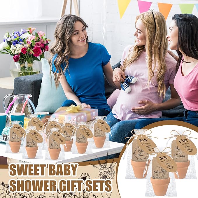 Reallnaive Baby Shower Party Favors Baby in Bloom Envelopes Seed Packets Include 48 Mini Terracotta Pots Seed Packets 48 Self Adhesive Envelopes Thank You Tags for Party(48 Pcs, Ceramic)