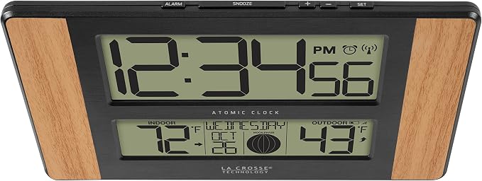 La Crosse Technology Atomic Digital Clock with Outdoor Temperature, Wood Oak, 0