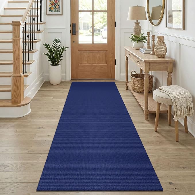 KOZYFLY Cotton Runners for Hallway 2.5'x8', Washable Runner Rug, Woven Non Slip Kitchen Runner, Braided Entryway Rug, Floor Carpet for Foyer, Bedroom, Hall, Royal Blue/Navy