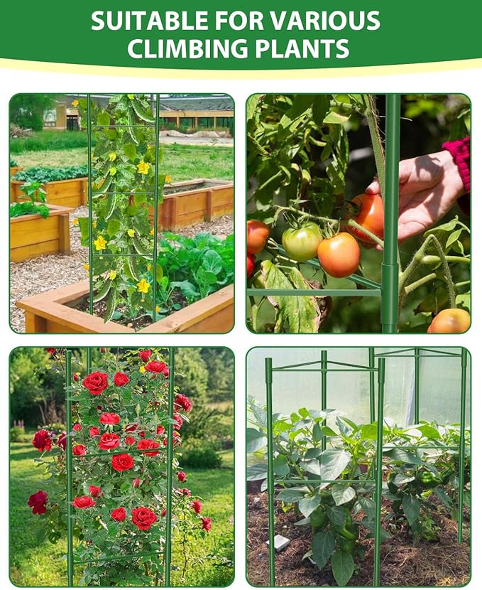 MYMULIKE 3 Pack Tomato Cages for Garden, 51in*13in Adjustable Tomatoes Plant Stakes Support Cages Trellis, Garden Trellis for Vegetable Flowers Fruits Climbing Plants- 20 Binding Wires Included