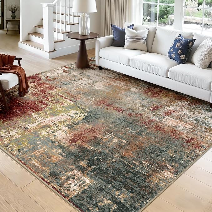 RELEANY Washable Square 9'x9' Area Rug for Living Room Rustic Brown | Carpet for Bedroom, Kitchen, Office, Hallway and Entryway, Printed Pattern, Non‑Slip, Soft, Stain‑Resistant, Easy to Clean