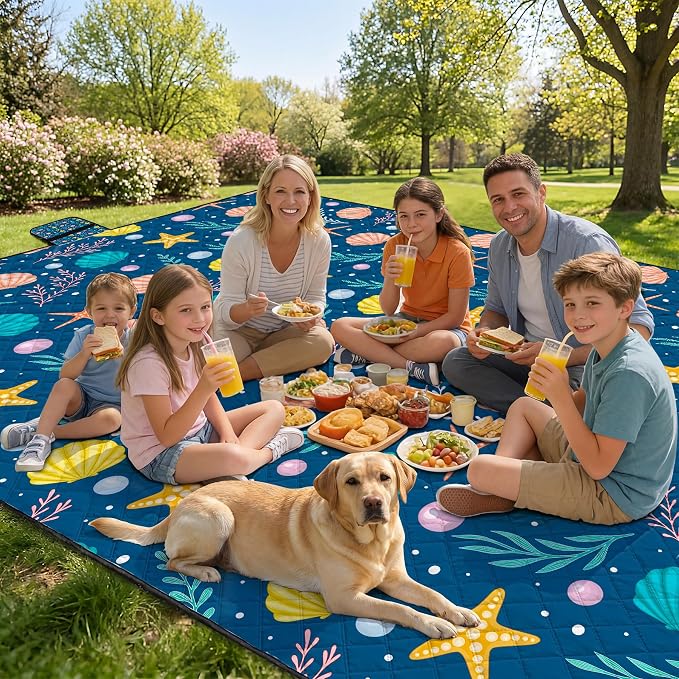 79" x 118" Picnic Blanket Extra Large,Waterproof Sandproof Foldable Outdoor Blanket Beach Blanket Ocean Picnic Mat for Camping,Lawn,Park(Shell)