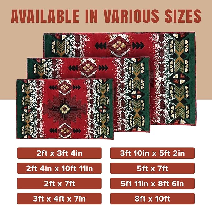 YHSF Southwest Native American Area Rug – Thick, Soft, Durable & Easy to Maintenance Tribal Design Boho Rug– Ideal for Bedroom, Living Room & Hallway - Red, 3 Feet 10 Inches x 5 Feet 2 Inches