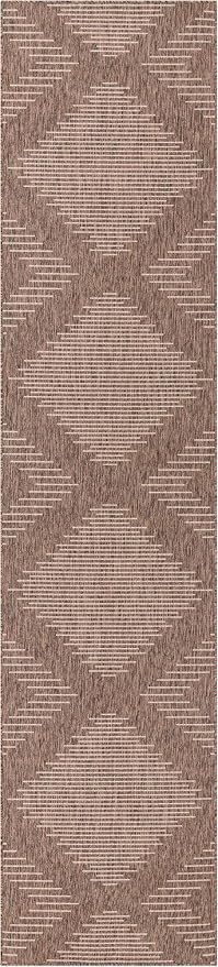 Unique Loom Outdoor Modern Collection Area Rug - Tambor (3' 3" x 14' 1" Runner, Brown/ Ivory)