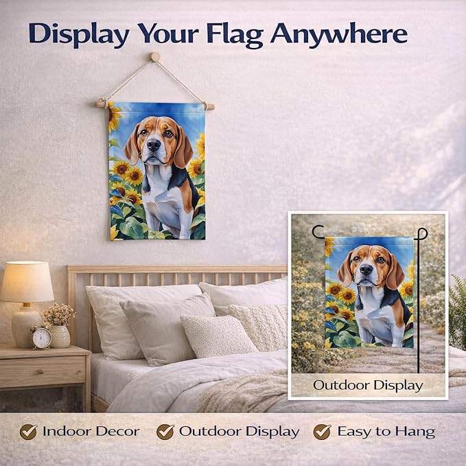 Caroline's Treasures DAC6019GF Beagle in Sunflowers Garden Flag Mailbox Flag Decorative Yard Flag Banner Outside Patio Artwork Yard Flower Beds, Garden Size, Multicolor