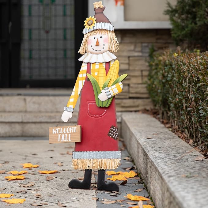 Glitzhome 37.25" H Fall Decorative Yard Signs with Stakes, Metal Scarecrow Garden Yard Stake for Home Lawn Yard Pathway Front Door Fall Harvest Thanksgiving Standing Hanging Decor