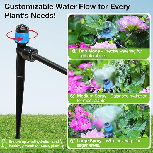 MIXC Drip Irrigation Emitters, Adjustable 360 Degree Water Flow Drippers Sprayer Push-to-Fit for 1/4" Tubing, Drip System Parts for Outdoor Watering Systems 80 Pack