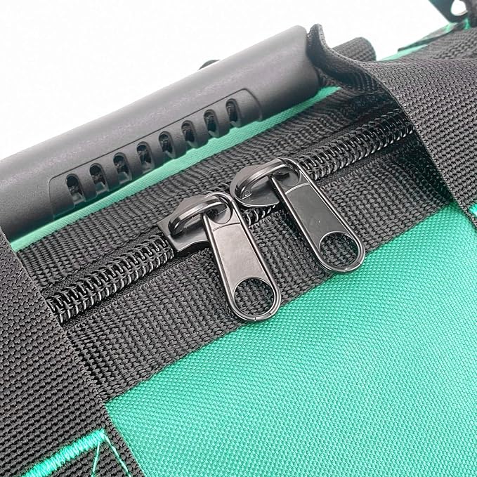16-inch tool box Non-slip feet adjustable shoulder strap 14 functional insert pockets,large capacity Men's heavy-duty toolbox,for electricians, carpentry,gardening (Cyan Blue)
