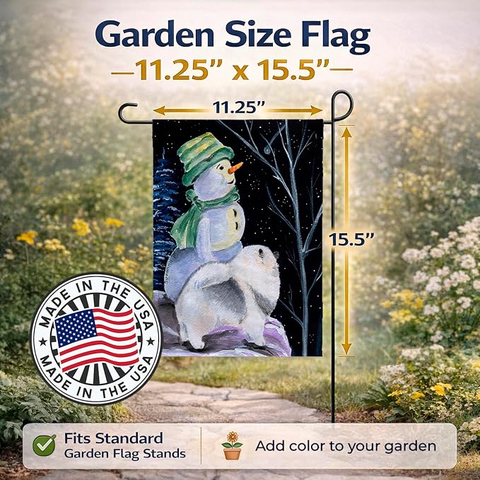 Caroline's Treasures SS8557GF Snowman with Keeshond Garden Flag Mailbox Flag Decorative Yard Flag Banner Outside Patio Artwork Yard Flower Beds, Garden Size, Multicolor