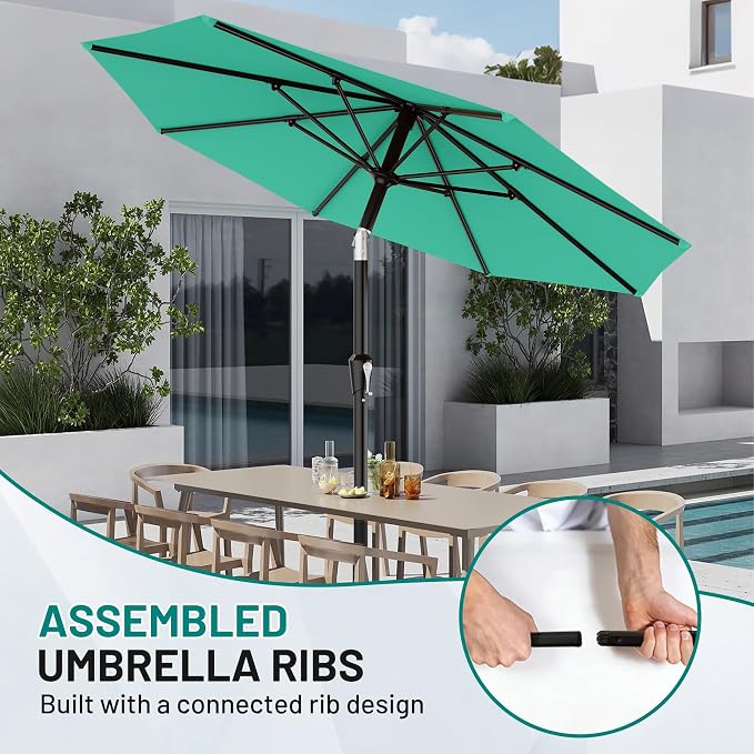AreShark 10 FT Outdoor Patio Umbrella, Patio Table Umbrella with Push Button Tilt and Crank, Outdoor Patio Umbrellas with 8 Fiberglass Ribs, Patio Umbrellas for Market, Garden, Pool (Aqua Sky)