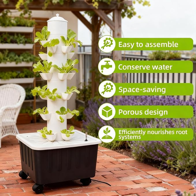 Hydroponics Growing System, Indoor Gardening System, Hydroponic Tower with 30 Liter Capacity Mobile Water Tank for Home, Balcony or Small Greenhouse Growing