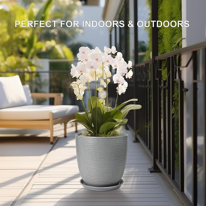 Plant Saucer 10 Inch - Ceramic Plant Tray for Pots, Plant Saucer for Indoors, Plant Water Catcher Tray for Outdoors, Large Flower Pot Saucer, Round Plant Dishes for Drainage, Gray