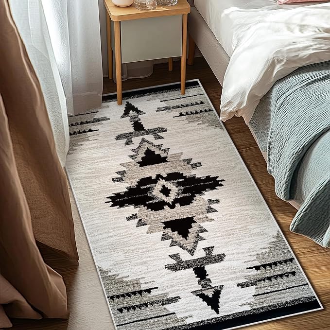 Western Area Rug Southwestern Aztec Navajo Washable 3x5 Rugs for Living Room Bedroom Southwest Tribal Gray Beige Non-Slip Soft Floor Large Carpet for Office Entryway Bathroom
