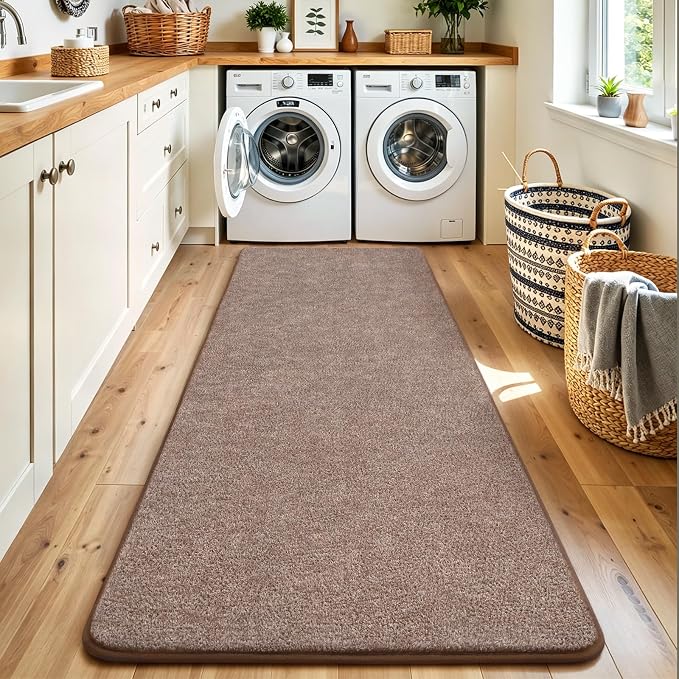 Keeko 2x8 Area Rugs for Living Room,Soft Washable Memory Foam Bedroom Rug | Indoor Throw Rug Low Pile Minimalist Non Slip Carpet for Kids Nursery Classroom Dorm Room Home Decor Brown and White