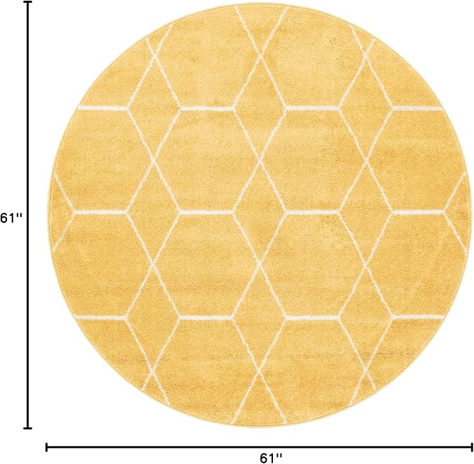 Unique Loom Trellis Frieze Collection Area Rug - Geometric (5' 1" Round Yellow/Ivory)