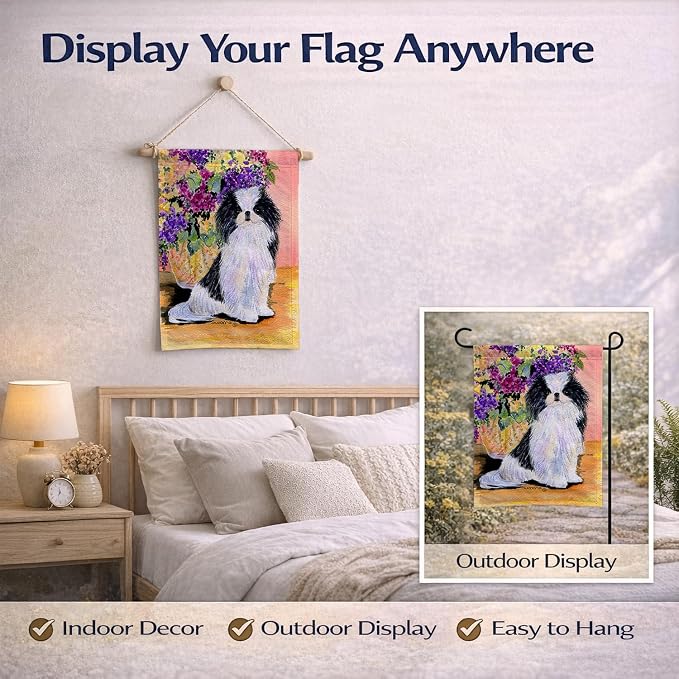 Caroline's Treasures SS8299GF Japanese Chin Garden Flag Mailbox Flag Decorative Yard Flag Banner Outside Patio Artwork Yard Flower Beds, Garden Size, Multicolor