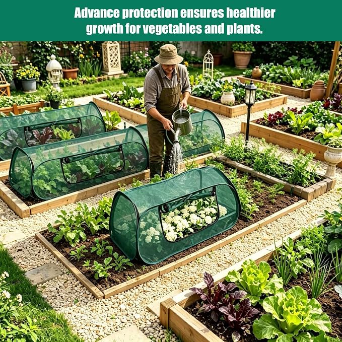 Pop Up Garden Rows Plant Cover,45"x22"x16",Covers for Raised Beds,Garden Bed Covers for Vegetables,Insect Bird Barrier Plant Net Cage with Stakes for Protecting Seedlings Fruits Vegetable Row