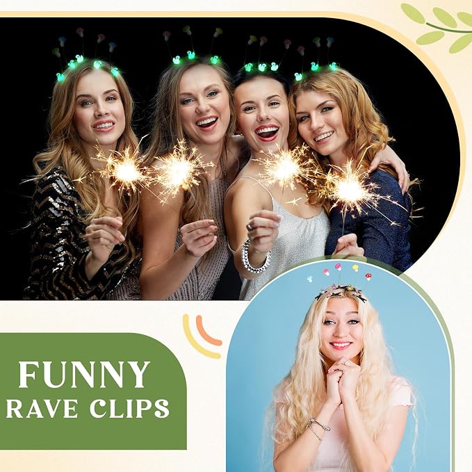 Tigeen 100 Pcs Glow Rave Trinkets Festival Duck Hair Clip with Bean Sprout Mushroom Sprout Hairpins Holiday Funny Plant Flower Hair Accessories for Women Music Festival
