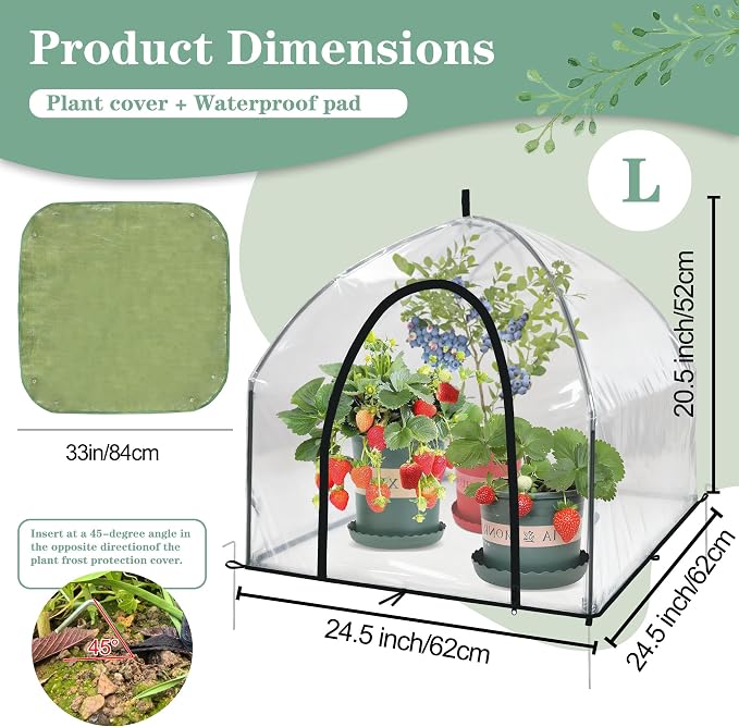 24.5" Tabletop Plant Cover w/Waterproof Base Ventilation Window for Winter
