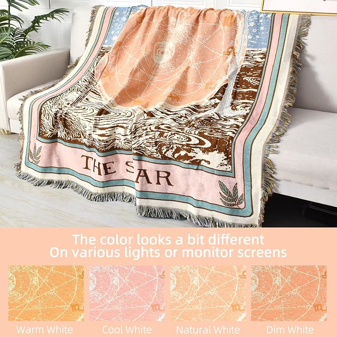 Boho Throw Blanket Reversible Cotton Bohemian Tapestry Hippie Room Decor Double Sided (Boho The Star 50"x60")