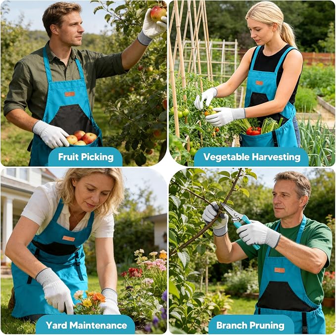 3PCS Gardening Apron, Harvest Apron with Shears and Gloves for Women, Men | Cross-Back, Large Quick Release Pocket, 600D Oxford Fabric, Heavy-Duty Garden Apron for Fruit Picking, Field Work, Harvesting
