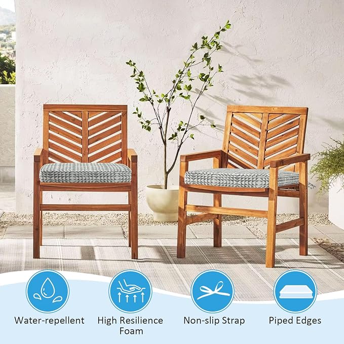 17 x 16 Inch Sunbrella Outdoor Chair Cushions with Tie Straps, Set of 4 Thick Water Repellent Round Patio Chair Pads for Garden Lawn Patio Furniture, Runa Classic