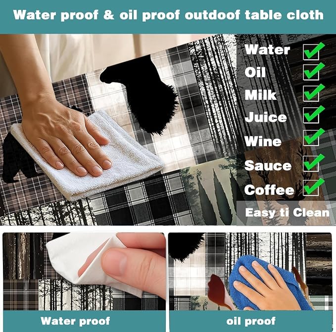 Picnic Table Cover with Bench Covers and Bag, Teal Rustic Camping Essentials Waterproof Windproof, Fitted Tablecloth Cover with Elastic Edge, for Indoor & Outdoor, Camping, 3 Pieces Set, 30x72 IN