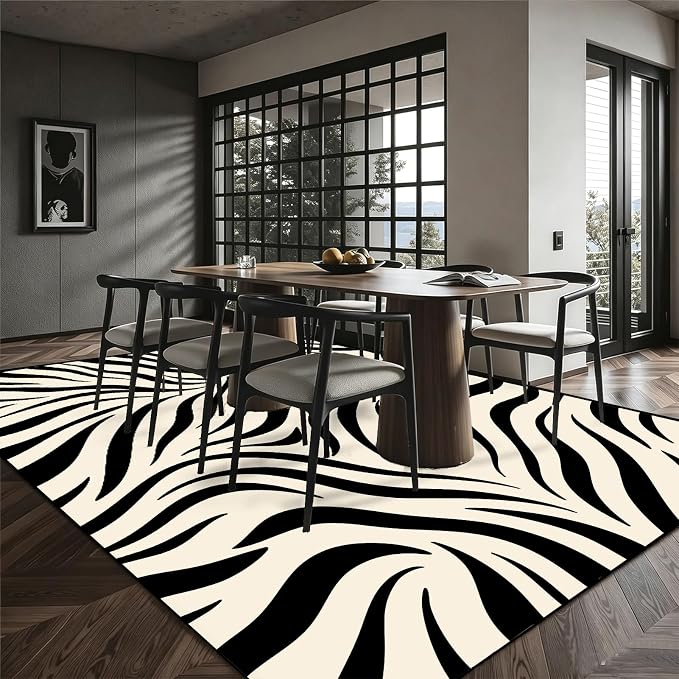Zebra Print Area Rugs 5x7ft Black and White Striped Rug for Living Room Zebra Stripes Washable Rug for Bedroom Dining Room Office Playroom Nursery Home Decor Non-Slip Non-Shedding