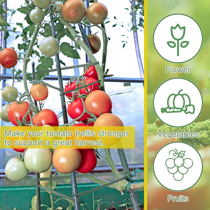 Geelin 100pcs Stake Arms for Tomato Cage Expandable Trellis Connectors for Tomato Cage Attach Plant Stakes Climbing Plants Garden Plants Vegetables (11.81in×0.43in)