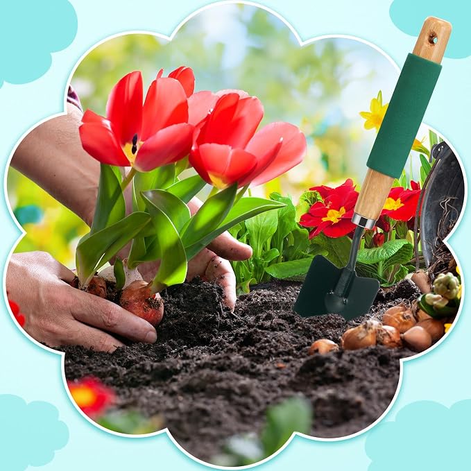 Lasnten 24 Pcs Garden Metal Shovel Digging Trowel Wood Handle Flower Soil Planting Tool for Community Volunteer Gardening Home Lawn Farm Flower Seed Plant Planting Weeding Gardening, green
