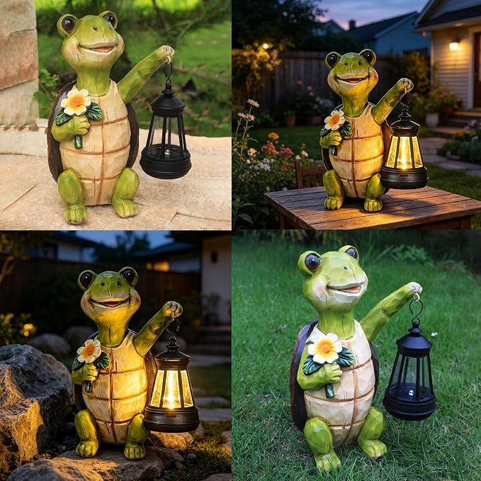 Garden Statue Outdoor,Solar Turtle Decor Lights,Resin Figurine Turtle with Solar Light for Patio,Balcony,Yard,Lawn Ornament,Perfect Garden Gift (Turtle 1)