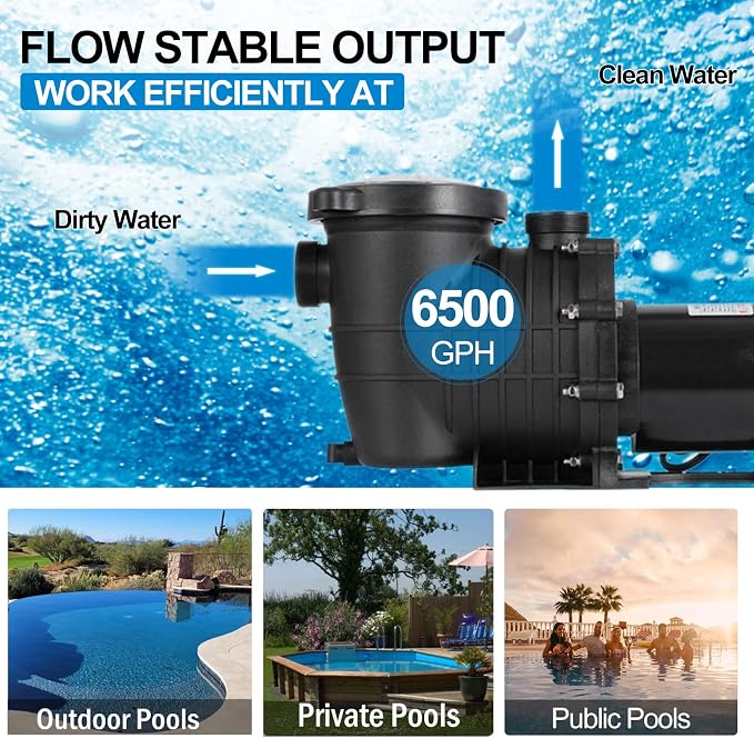 TOPDEEP 1.5 HP Pool Pump Inground, Self Primming pool pump above ground, Single Speed Swimming pool pumps Dual voltage with Strainer Basket & 2Pcs 1-1/2NPT Connectors