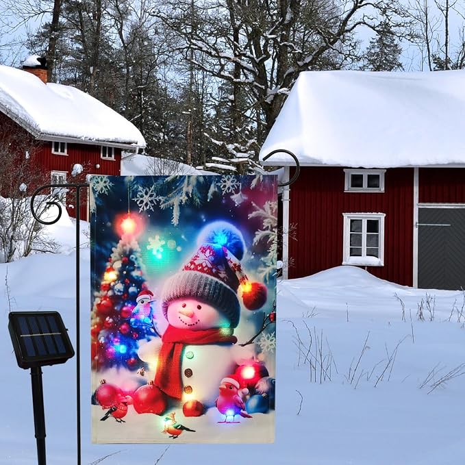 solar garden flag lights outdoors garden flag 12X18 double sided, solar sall yard flag, winter outside decorations