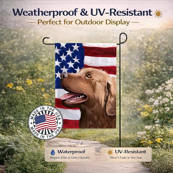 Caroline's Treasures CK6486GF Chesapeake Bay Retriever American Flag Garden Flag Mailbox Flag Decorative Yard Flag Banner Outside Patio Artwork Yard Flower Beds, Garden Size, Multicolor