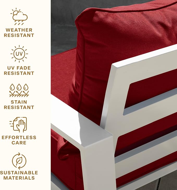 Honeycomb Outdoor Heritage Deep Seat, 25 x 26, Textured Solid Imperial Red Chair Cushion with Removable Cover, for Patio Furniture