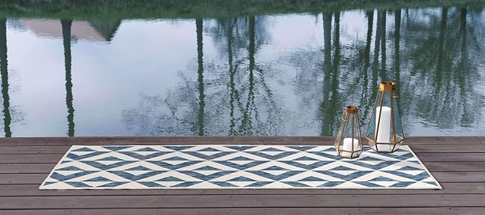 Unique Loom Jill Zarin Outdoor Collection Area Rug - Napa (2' x 6' 1'' Runner, Blue/ Ivory)
