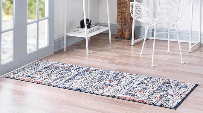 Unique Loom Morocco Collection Abstract Border, Diamond, Bohemian Area Rug (2' 2 x 6' 0 Runner, Multi/Blue)