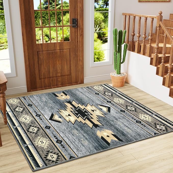 BENRON Western Rugs for Living Room Bedroom 3x5, Non Slip Washable, Grey | Southwest aztec Throw Area Rugs for Dining Table Kitchen Home Decor