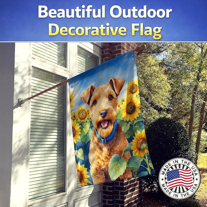 Caroline's Treasures DAC6114CHF Lakeland Terrier in Sunflowers House Flag Large Porch Sleeve Pole Decorative Outside Yard Banner Artwork Wall Hanging, Polyester, House Size, Multicolor