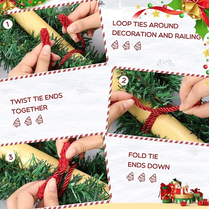 Zhengmy 20 Pcs 25 Inch Extra Long Christmas Garland Ties Christmas Decorative Twist Ties for Banister Reusable Flexible Twist for Holiday Xmas Home Decorations Craft Wrapping (Red)